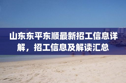 山東東平東順最新招工信息詳解，招工信息及解讀匯總