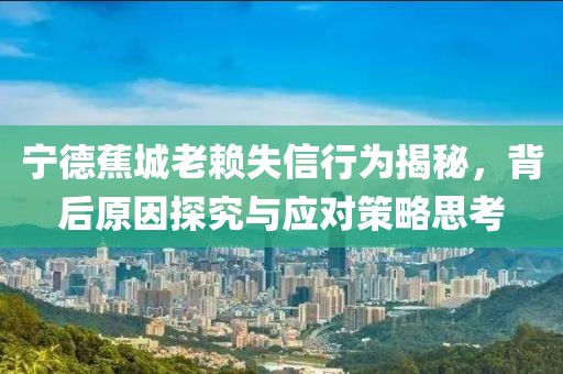寧德蕉城老賴失信行為揭秘，背后原因探究與應對策略思考