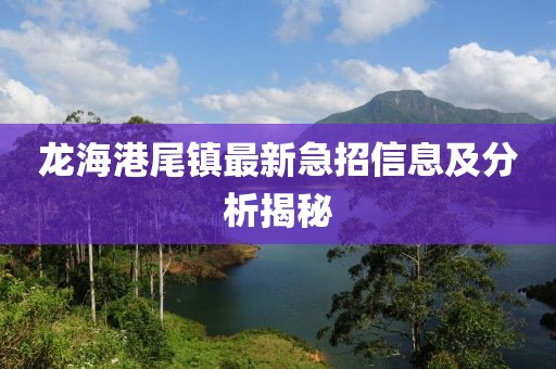 龍海港尾鎮(zhèn)最新急招信息及分析揭秘