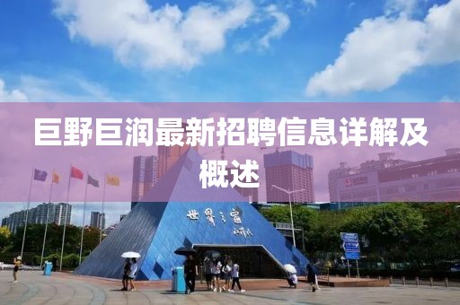 巨野巨潤最新招聘信息詳解及概述